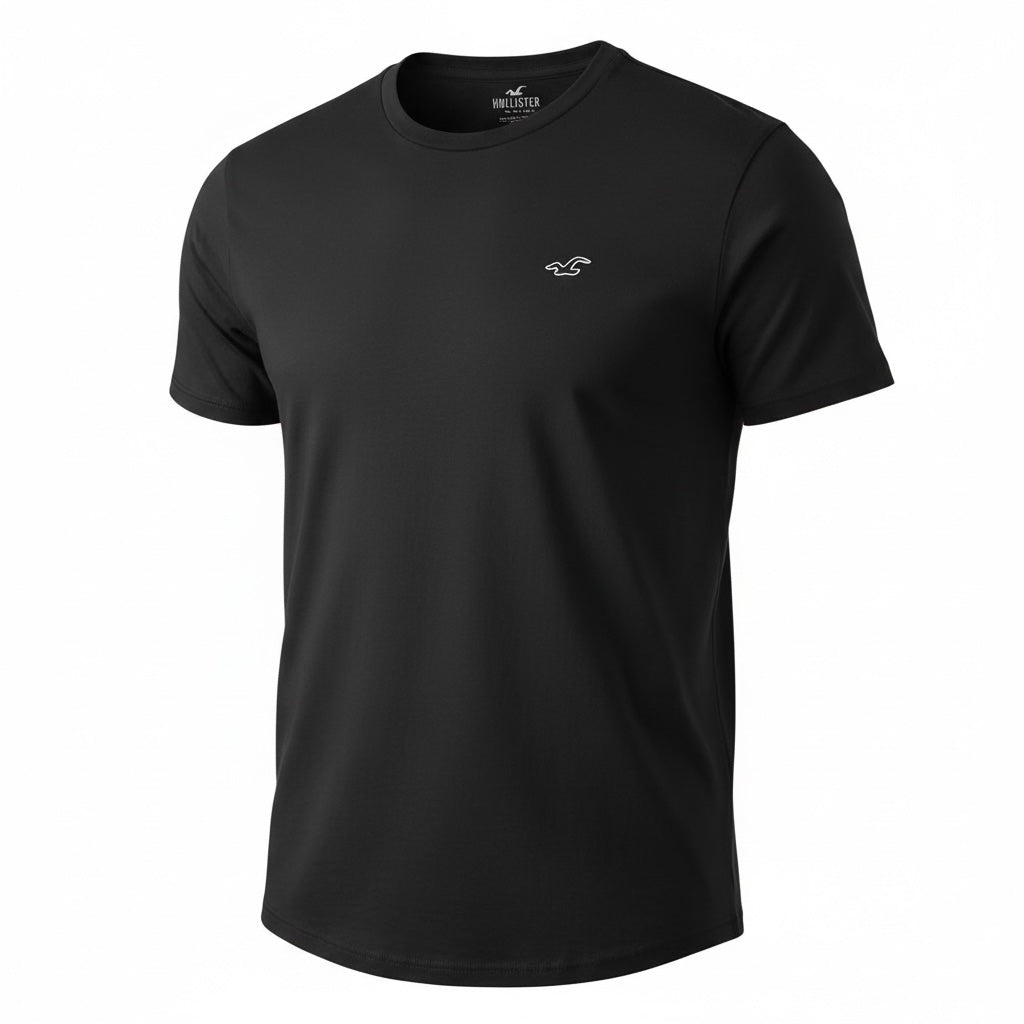picknpack Hollister black short sleeve crew neck t-shirt with embroidered chest logo on soft-touch fabric