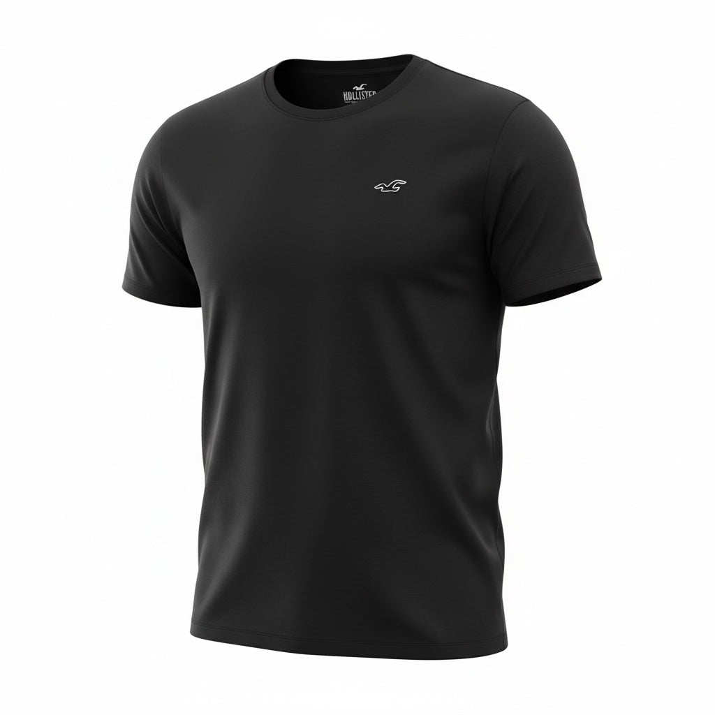 picknpack Hollister black crew neck short sleeve t-shirt with small embroidered logo on the chest