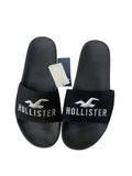 picknpack black Hollister pool slide sandals with white embroidered logo and contoured footbed