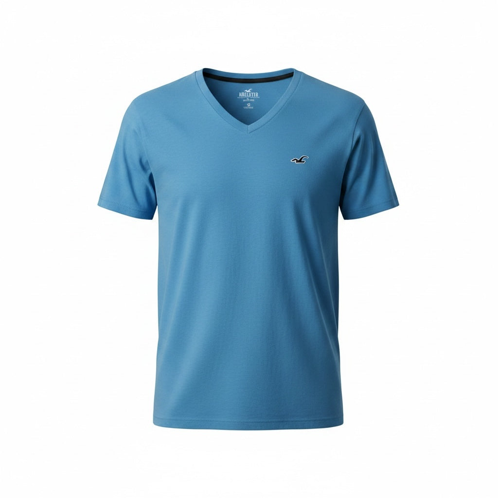 picknpack blue Hollister short sleeve v-neck t-shirt with embroidered chest logo in soft cotton blend