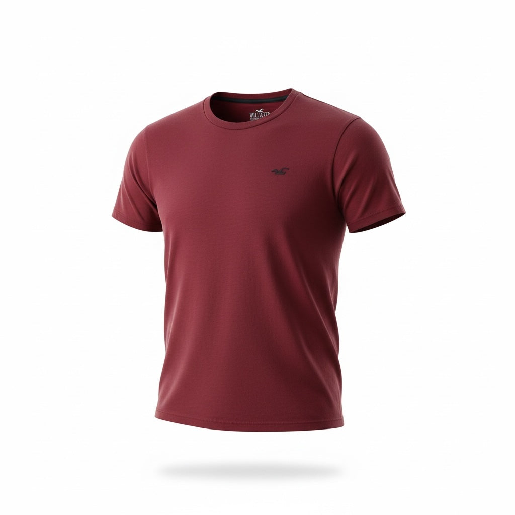 picknpack Hollister burgundy crew neck short sleeve t-shirt with subtle tonal chest logo in soft-touch fabric