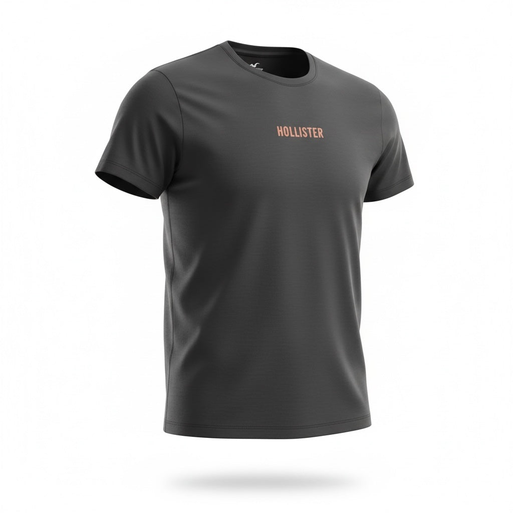 picknpack Hollister charcoal grey crew neck t-shirt with minimalist chest logo in soft-touch fabric