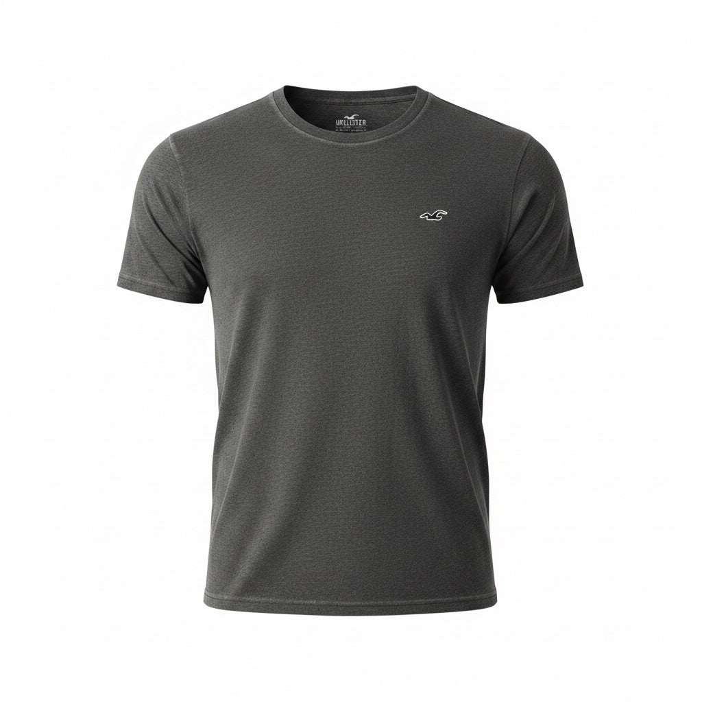 picknpack charcoal grey Hollister crew neck t-shirt with short sleeves and small embroidered chest logo