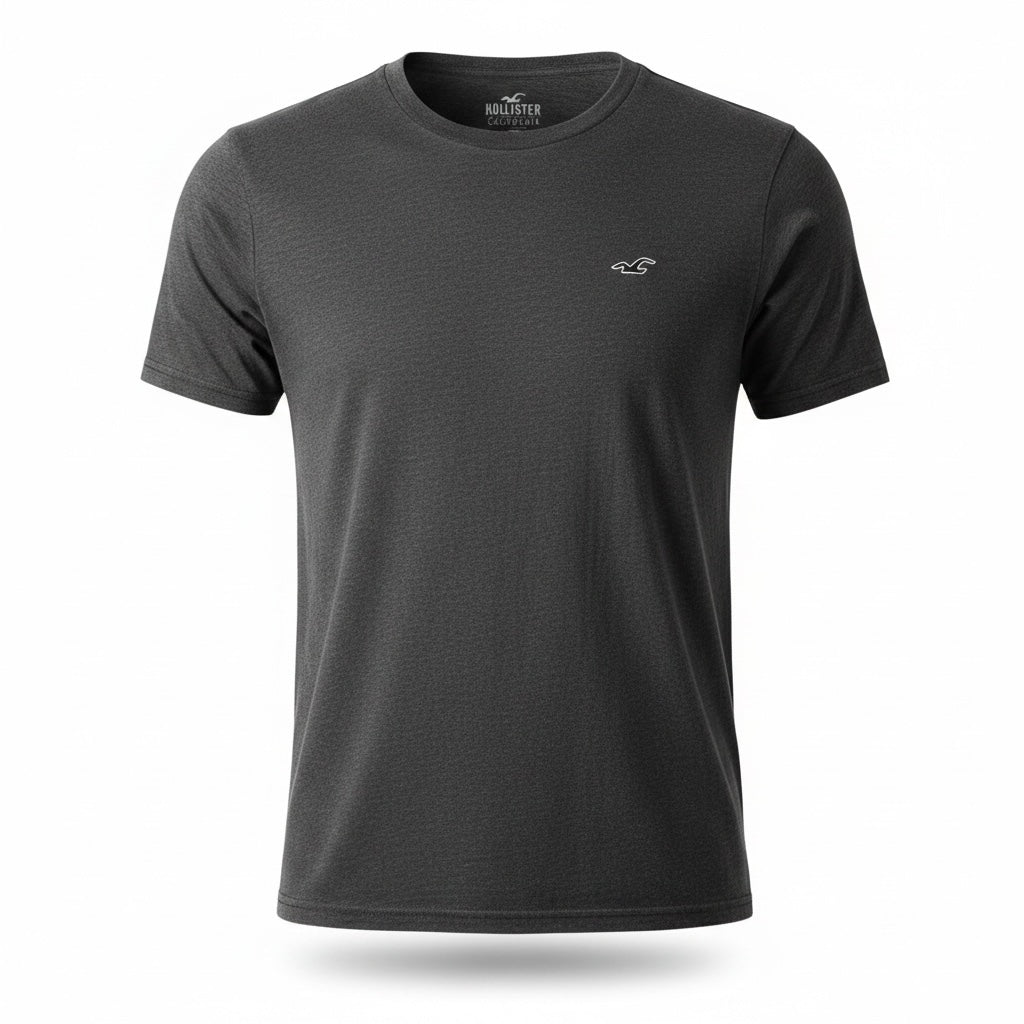 picknpack Hollister charcoal grey heather crew neck t-shirt with small embroidered chest logo