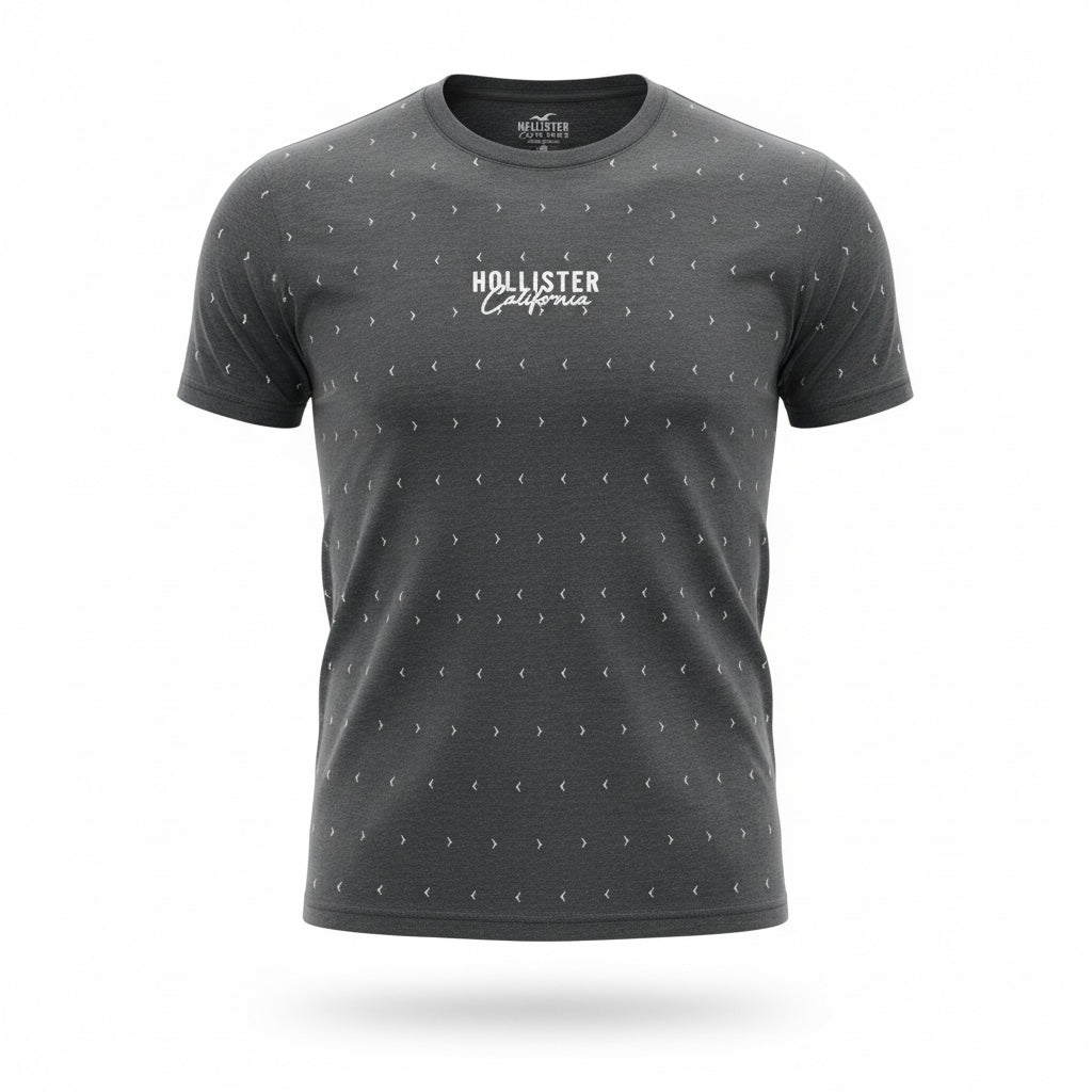 picknpack charcoal grey Hollister California crew neck t-shirt with a white chevron pattern and chest logo