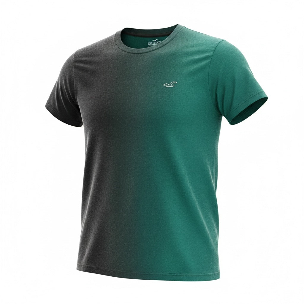 picknpack Hollister crew neck t-shirt in a charcoal grey to forest green gradient with a small chest logo.