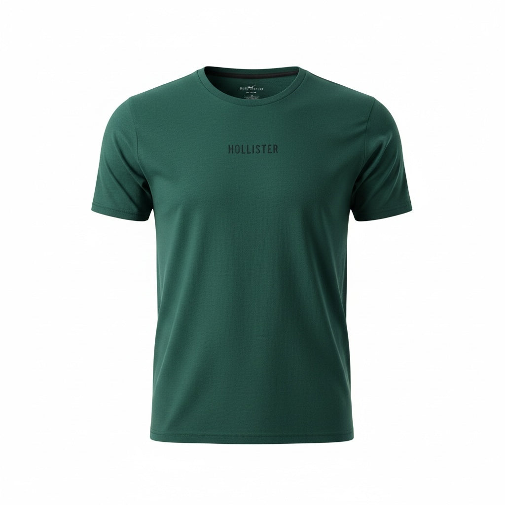 picknpack Hollister deep green crew neck short sleeve t-shirt with a centered black logo graphic