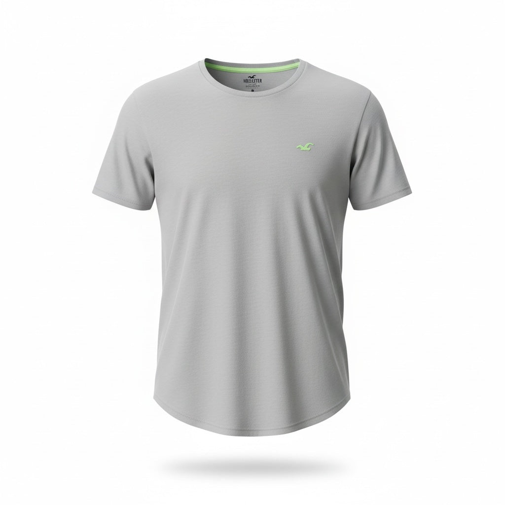 picknpack Hollister grey short sleeve crew neck athletic t-shirt with lime green logo and inner neckline detail