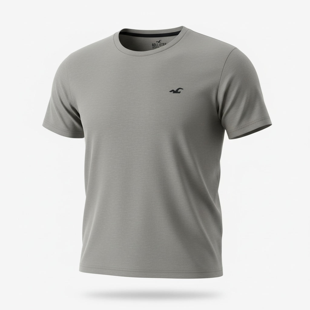 picknpack Hollister grey crew neck short sleeve t-shirt with a small embroidered logo on the chest