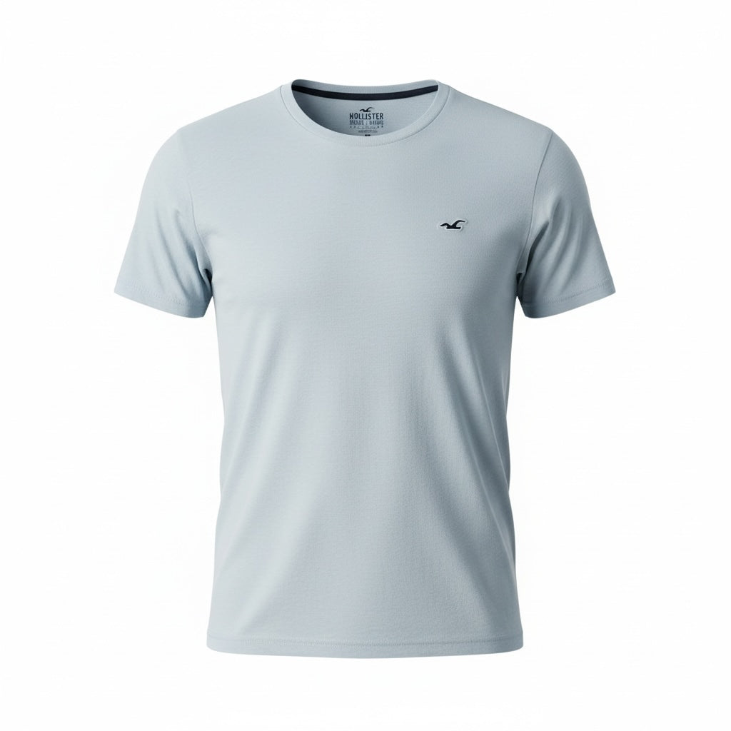 picknpack light blue Hollister crew neck t-shirt with short sleeves and small chest logo embroidery