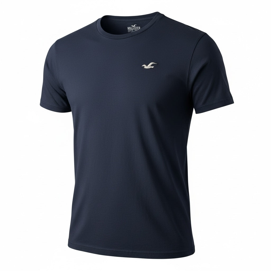 picknpack Hollister navy blue crew neck short sleeve t-shirt with embroidered logo on chest