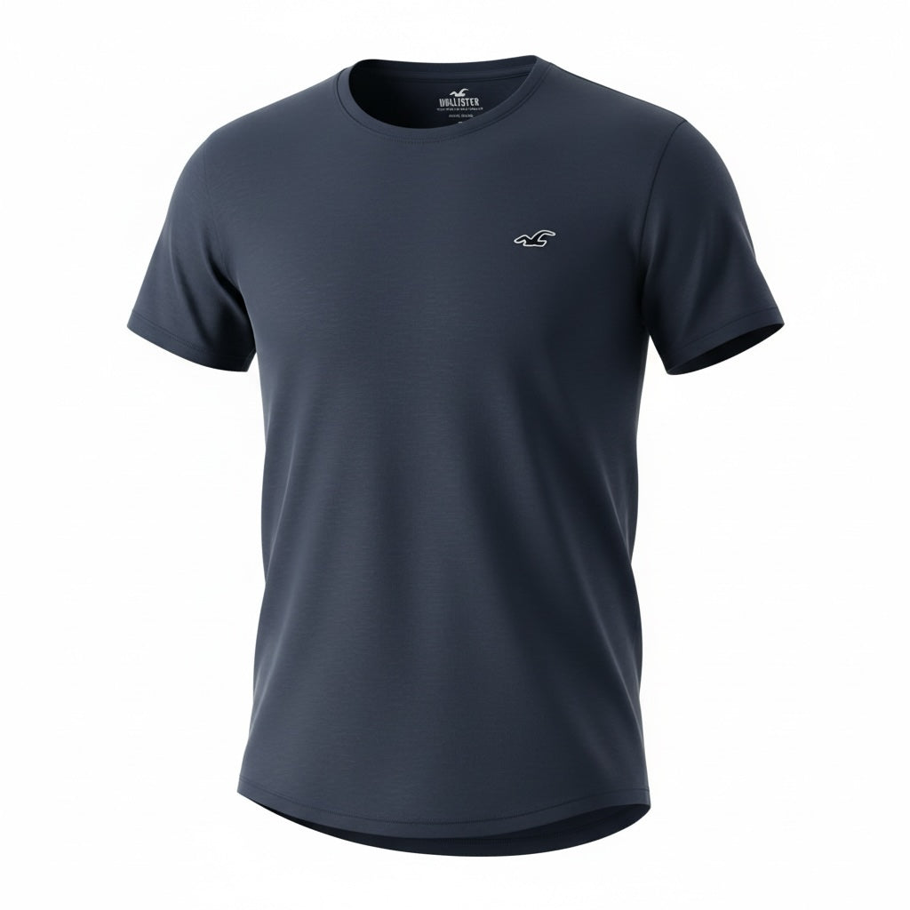 picknpack Hollister navy blue crew neck short sleeve t-shirt with small embroidered chest logo
