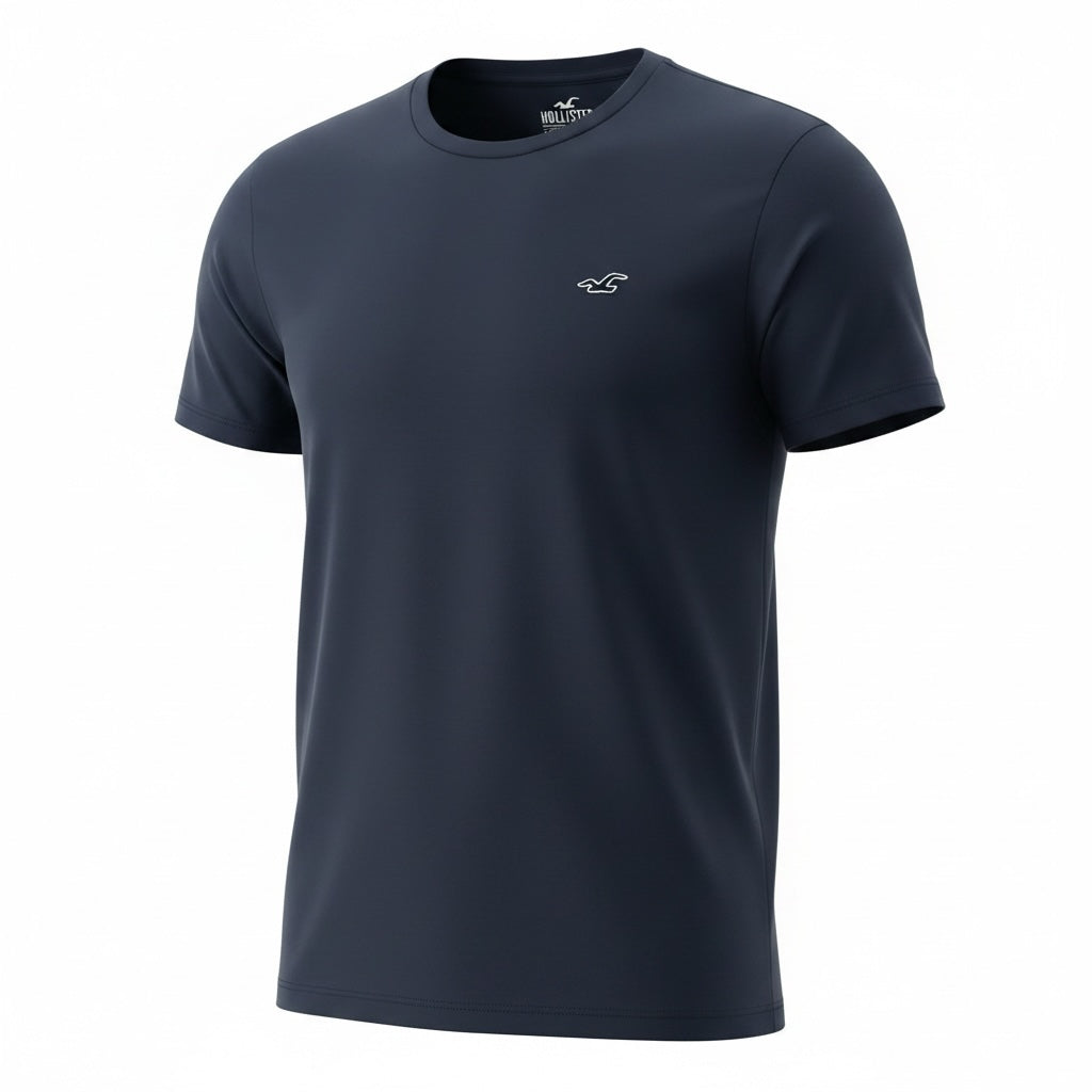 picknpack Hollister navy blue crew neck short sleeve t-shirt with small embroidered chest logo