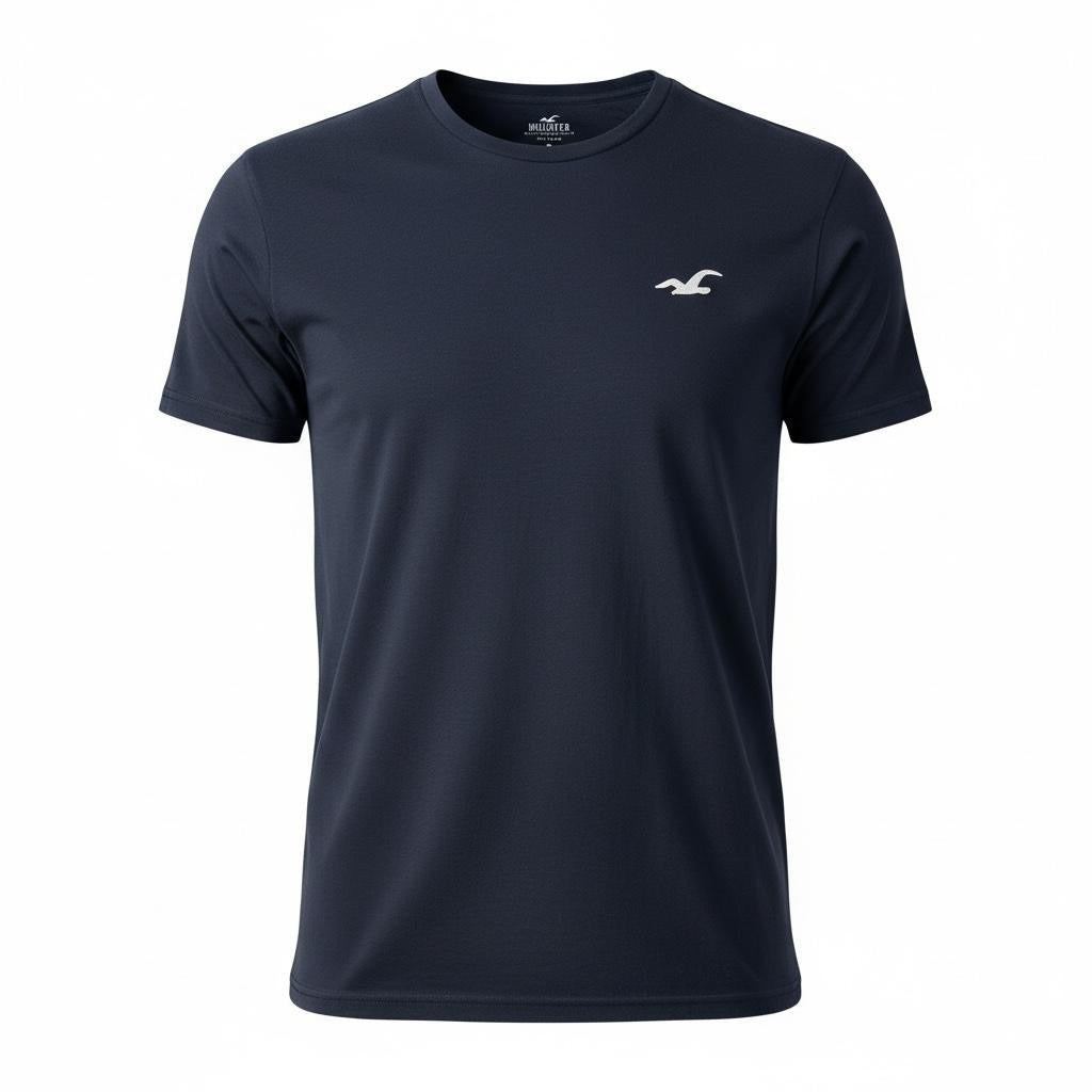 picknpack Hollister navy blue crew neck t-shirt with white embroidered seagull logo on chest