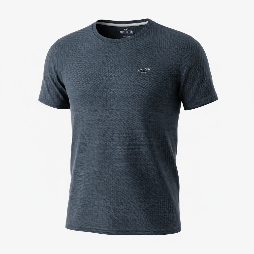 picknpack Hollister dark navy textured honeycomb crew neck athletic t-shirt with small chest logo