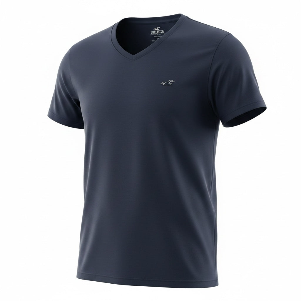 picknpack Hollister navy blue short sleeve v-neck t-shirt with embroidered chest logo