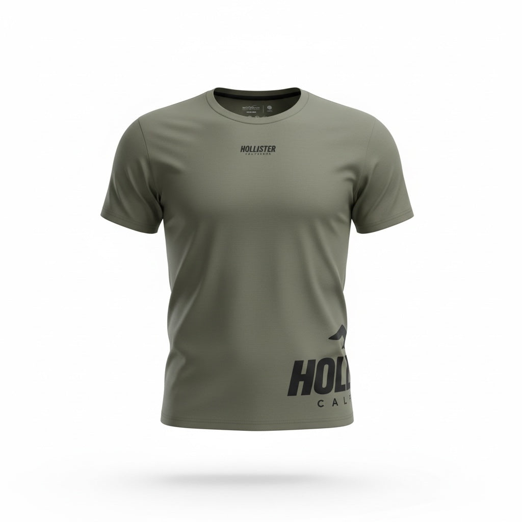 picknpack olive green Hollister short sleeve crew neck t-shirt with minimalist chest logo and bold hem graphic