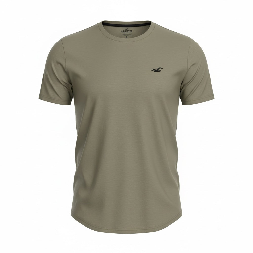 picknpack Hollister olive green crew neck t-shirt with short sleeves and small chest logo on a white background
