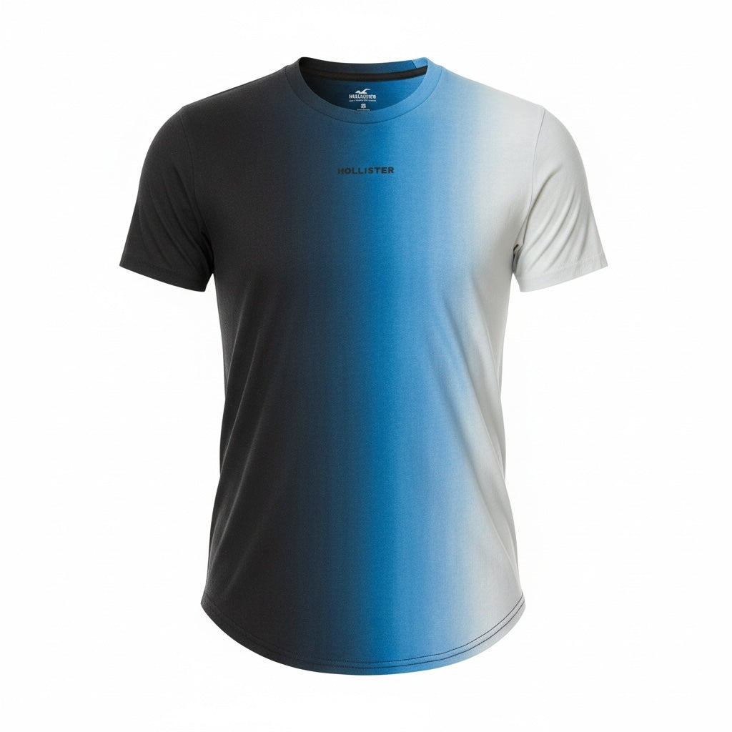 picknpack Hollister crew neck t-shirt featuring a charcoal, royal blue, and white ombre gradient design.