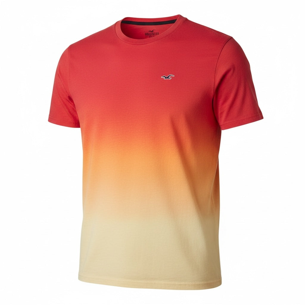 picknpack Hollister crew neck t-shirt in a red to beige ombre cotton blend with a small embroidered chest logo