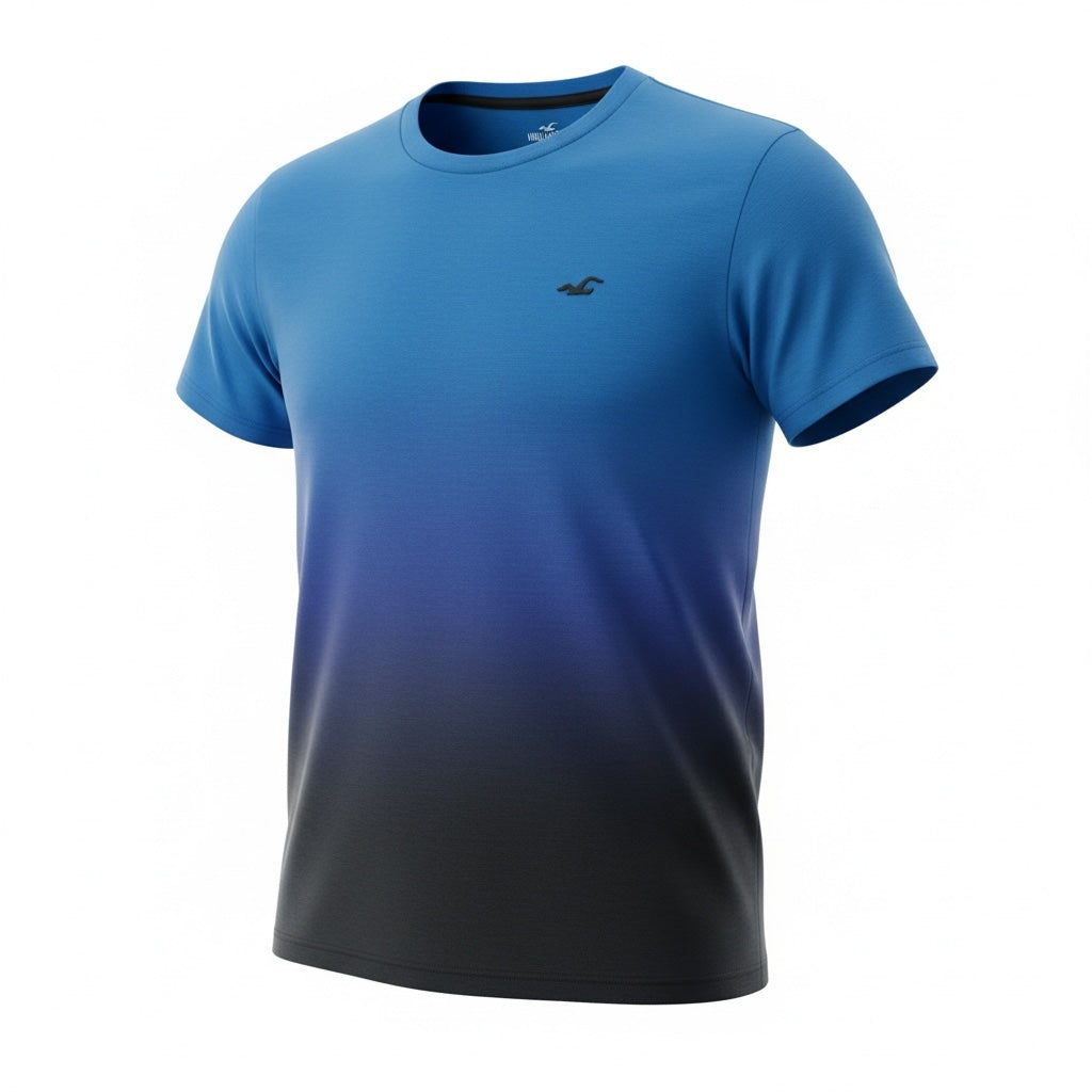 picknpack Hollister crew neck t-shirt featuring a blue to charcoal black ombre fade and small chest logo