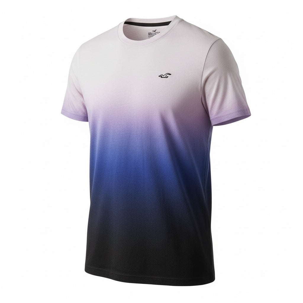 picknpack Hollister crew neck t-shirt featuring a lavender to black ombre gradient and embroidered chest logo