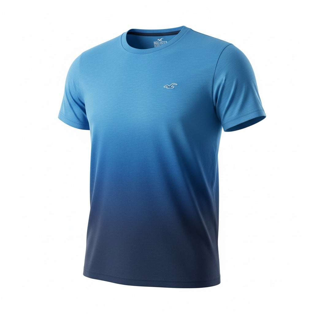 picknpack Hollister short sleeve crew neck t-shirt with a blue to navy ombre gradient and small chest logo