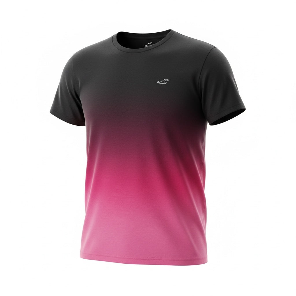 picknpack Hollister crew neck t-shirt with a charcoal grey to pink ombre gradient and embroidered chest logo