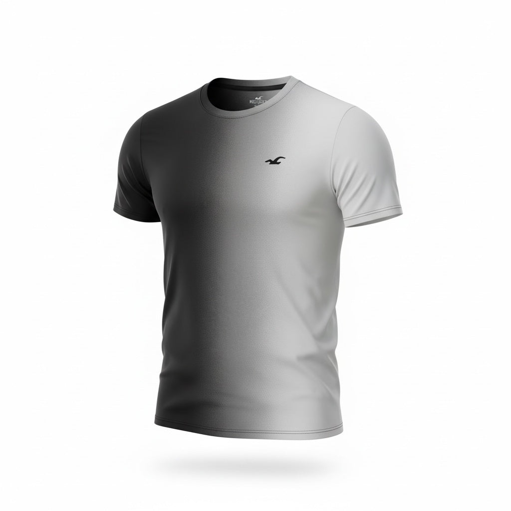 picknpack Hollister crew neck t-shirt in charcoal to light grey ombre gradient with small chest logo embroidery