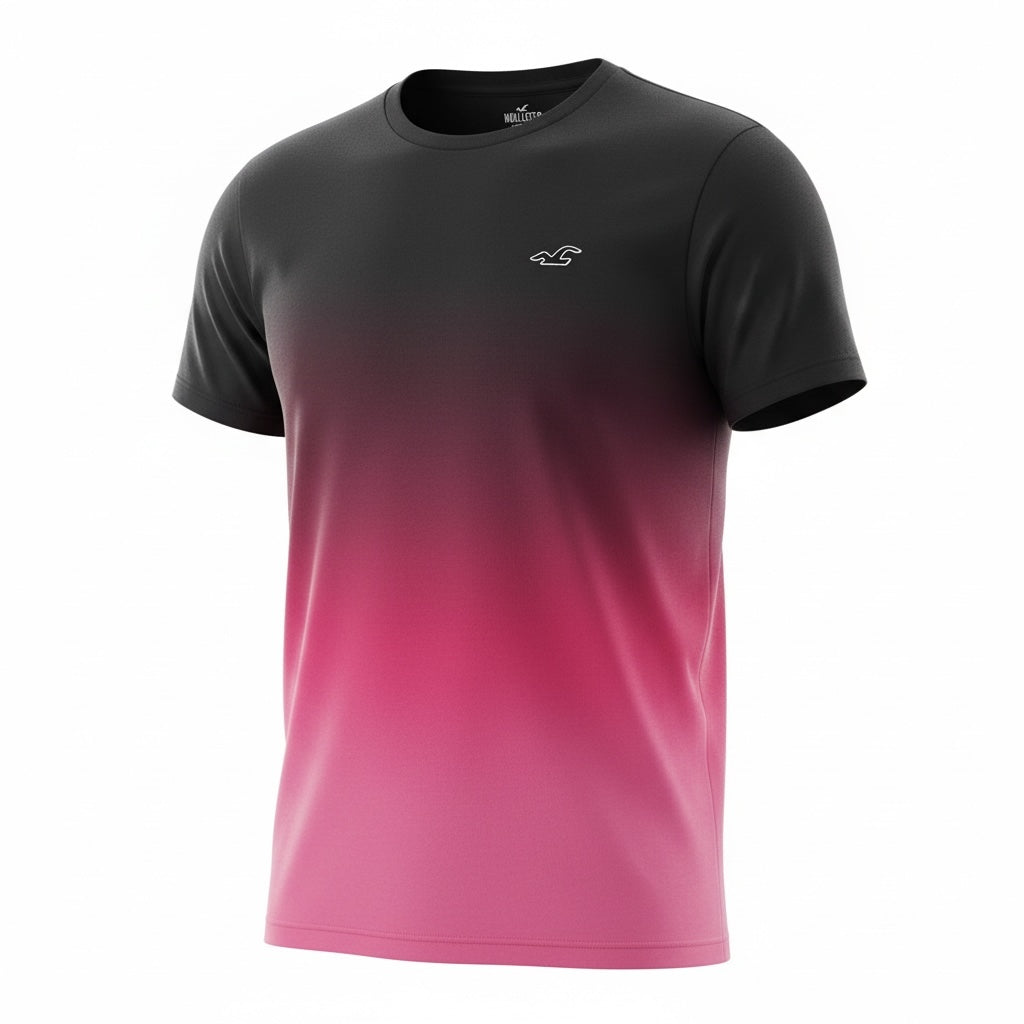 picknpack Hollister short sleeve crew neck t-shirt with a charcoal black to pink ombre gradient and chest logo