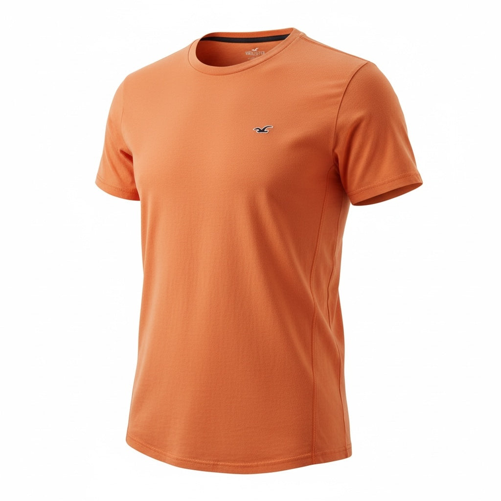 picknpack Hollister orange crew neck athletic t-shirt with small chest logo embroidery