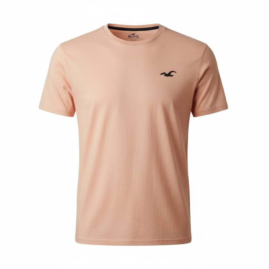 picknpack Hollister peach crew neck short sleeve cotton t-shirt with embroidered chest icon