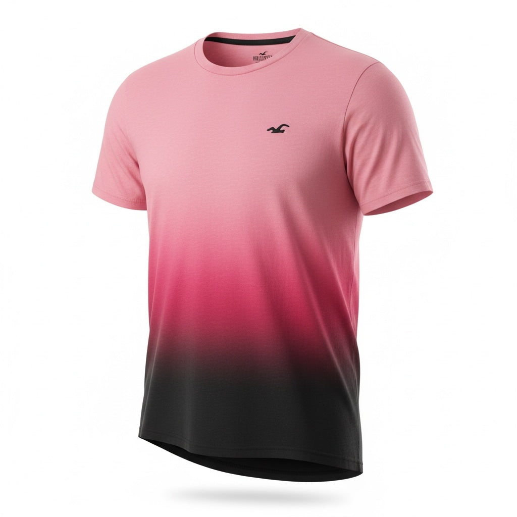 picknpack Hollister short sleeve crew neck t-shirt in a pink to black ombre cotton blend with an embroidered logo