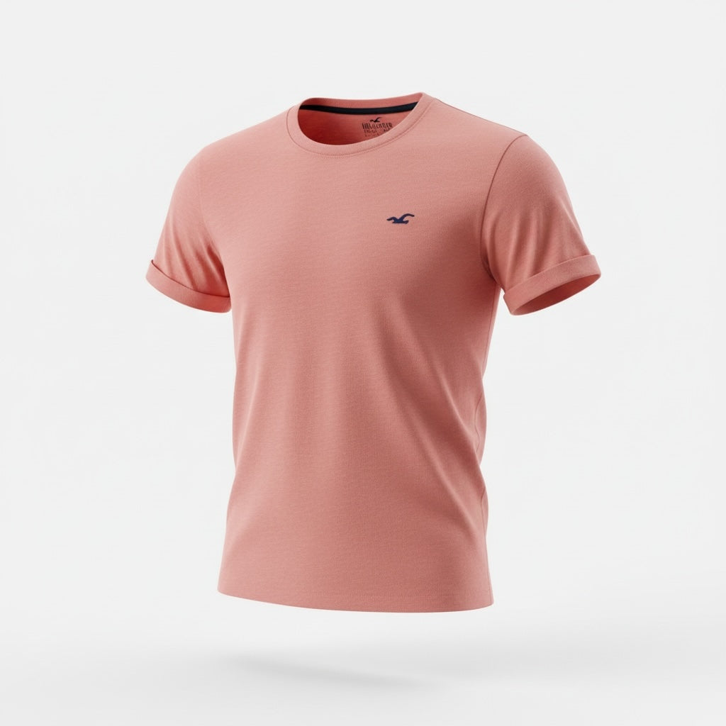 picknpack Hollister crew neck short sleeve t-shirt in dusty pink with a small embroidered logo on the chest