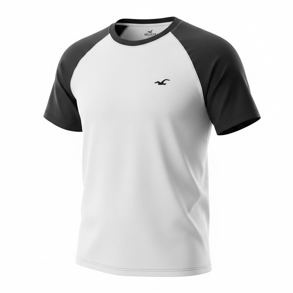 picknpack Hollister white and black raglan short sleeve crew neck t-shirt with small chest logo