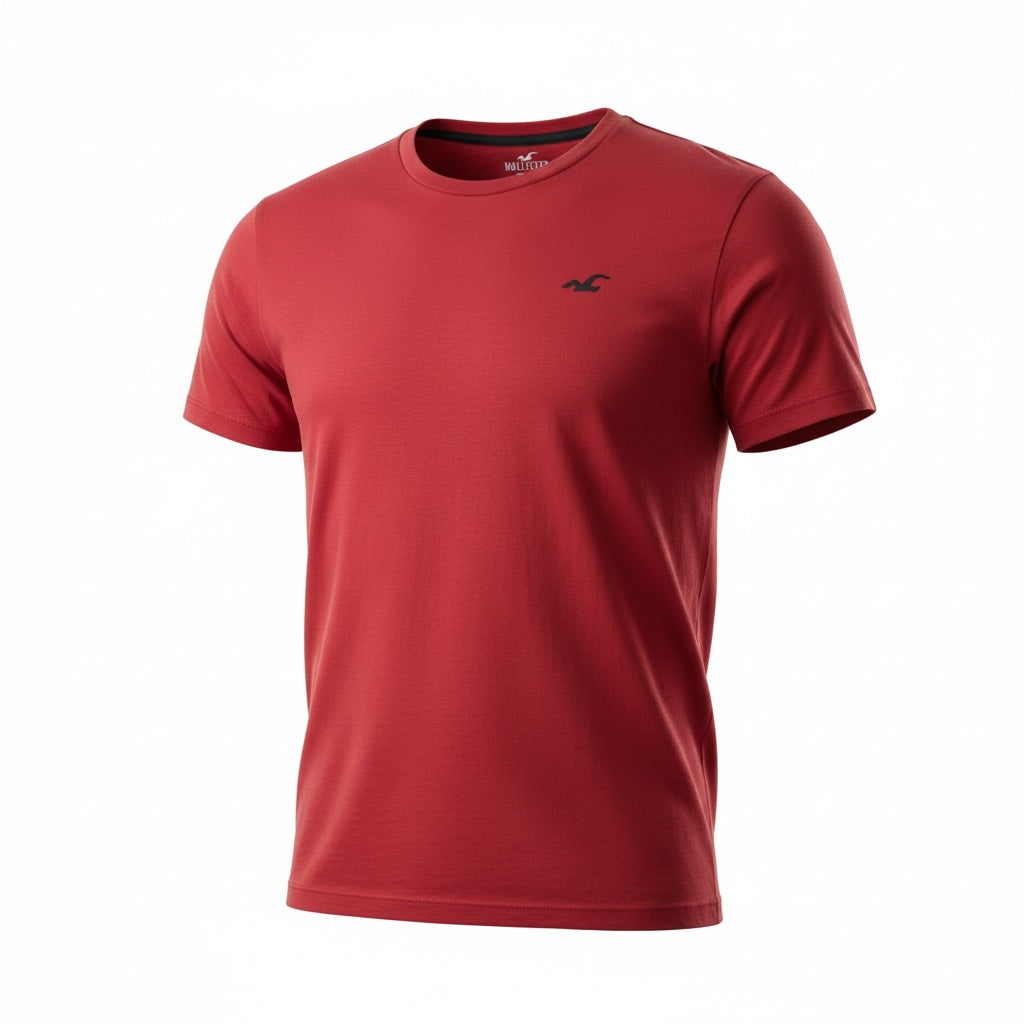 picknpack Hollister red crew neck short sleeve t-shirt with small embroidered logo on chest