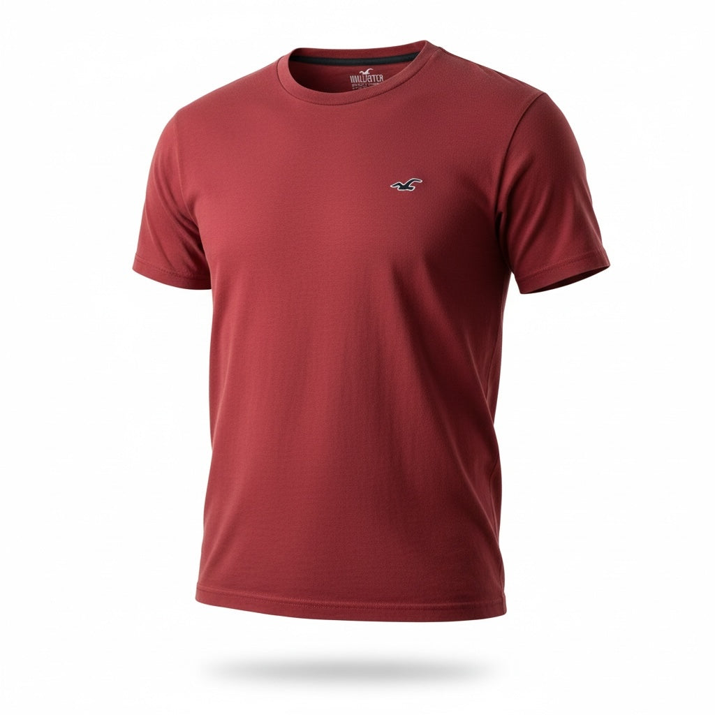 picknpack Hollister deep red crew neck short sleeve cotton t-shirt with small embroidered chest logo