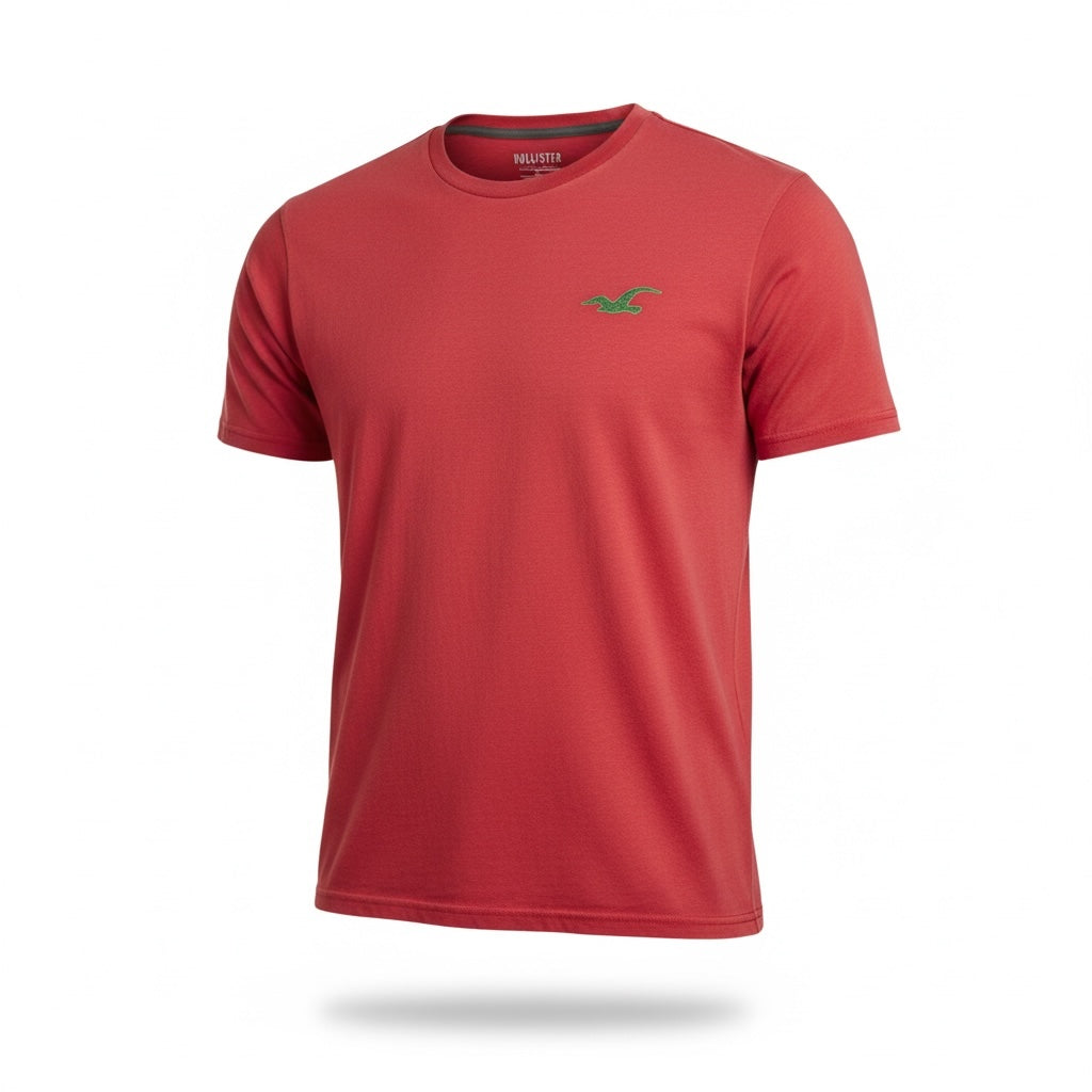 picknpack Hollister red crew neck short sleeve t-shirt with green embroidered logo on chest