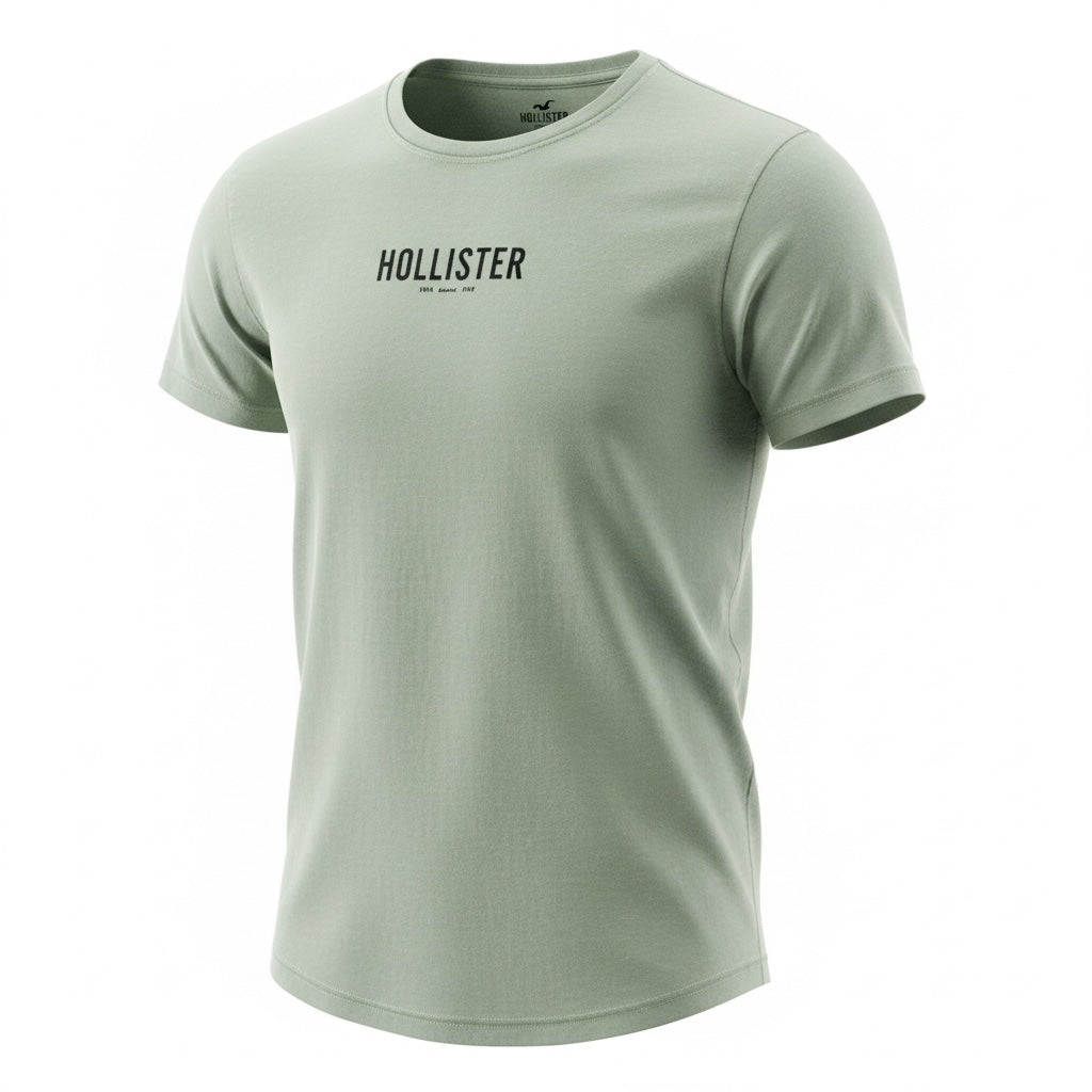 picknpack Hollister sage green crew neck short sleeve t-shirt with chest graphic logo in soft cotton blend