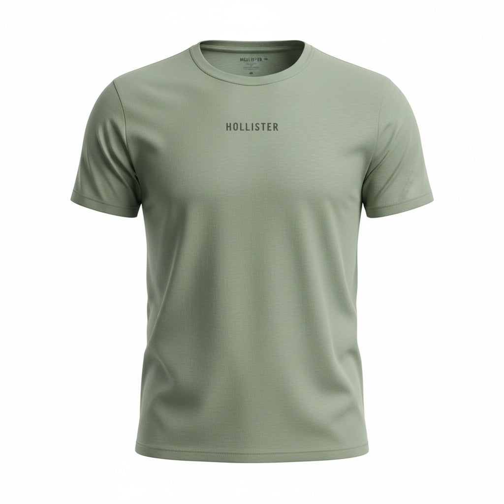 picknpack Hollister sage green crew neck short sleeve t-shirt with centered chest logo