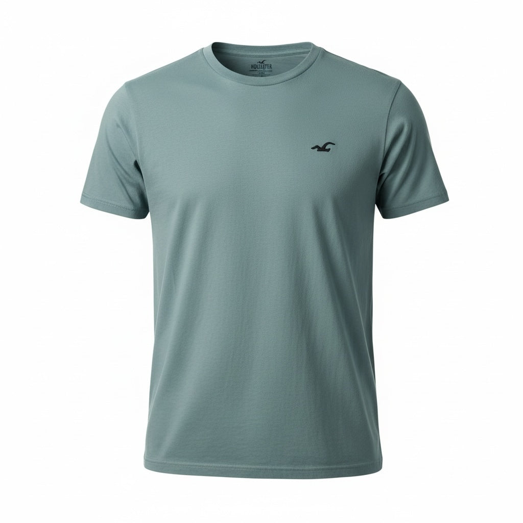 picknpack Hollister sage green crew neck short sleeve cotton t-shirt with small embroidered chest logo
