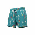 picknpack Hollister teal swim trunks with retro flamingo and palm tree print, elastic drawstring waist