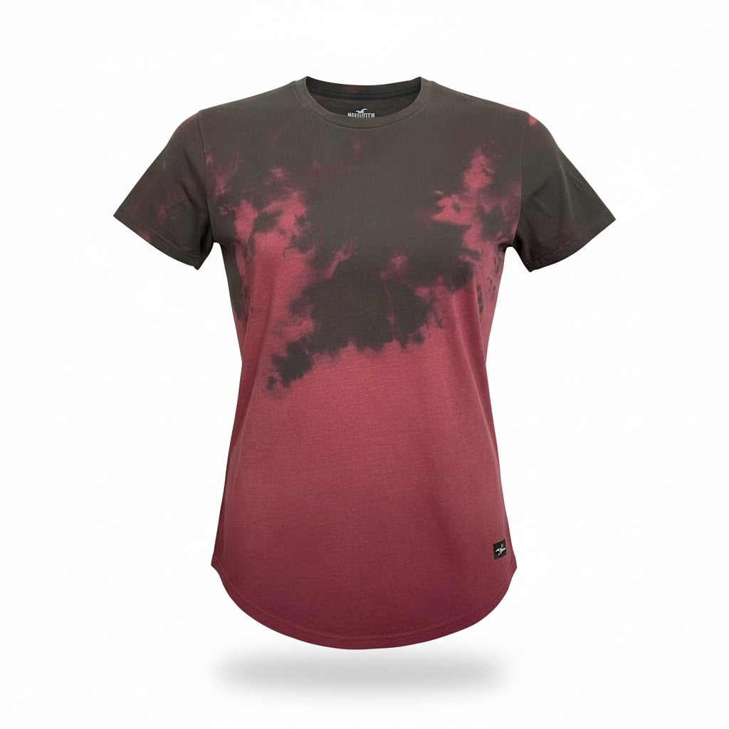 picknpack Hollister crew neck t-shirt in charcoal and burgundy tie-dye cotton blend with a curved hem