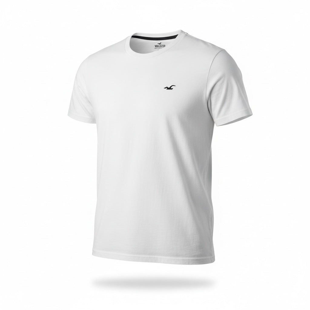 picknpack Hollister white crew neck short sleeve t-shirt with small embroidered logo on chest