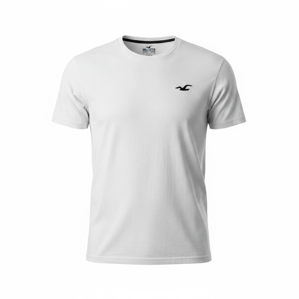 picknpack white Hollister short sleeve crew neck t-shirt with a small black embroidered logo on the chest