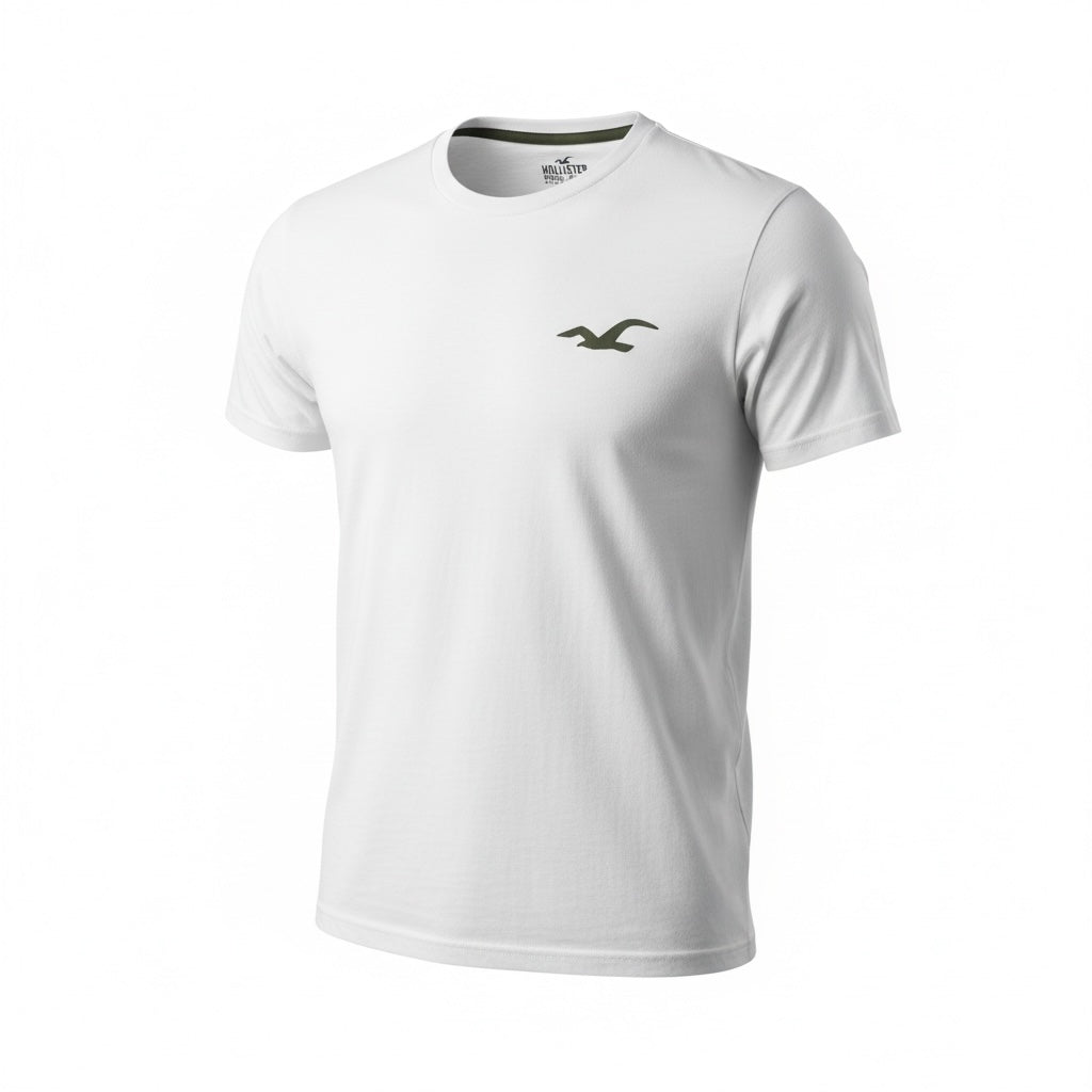 picknpack Hollister white crew neck short sleeve t-shirt with embroidered logo on chest