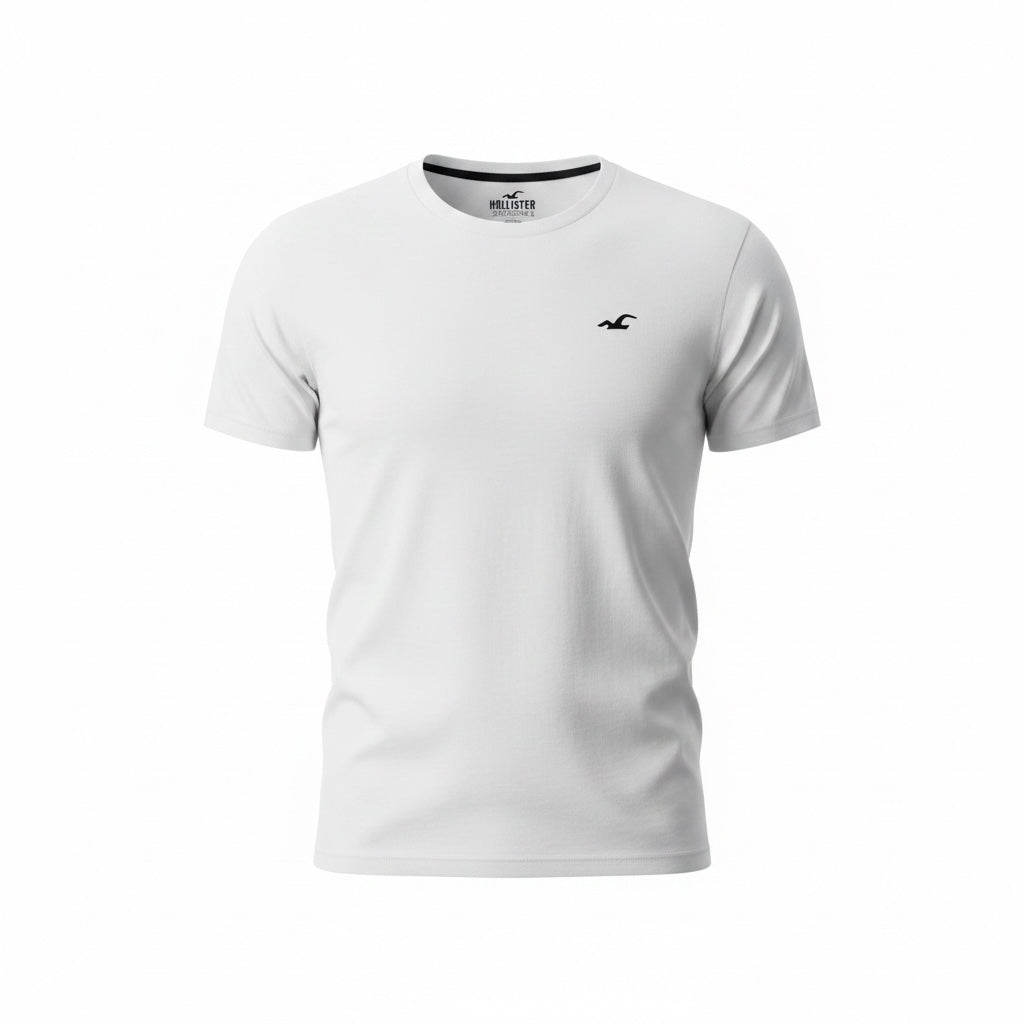 picknpack Hollister white crew neck short sleeve cotton t-shirt with small embroidered chest logo