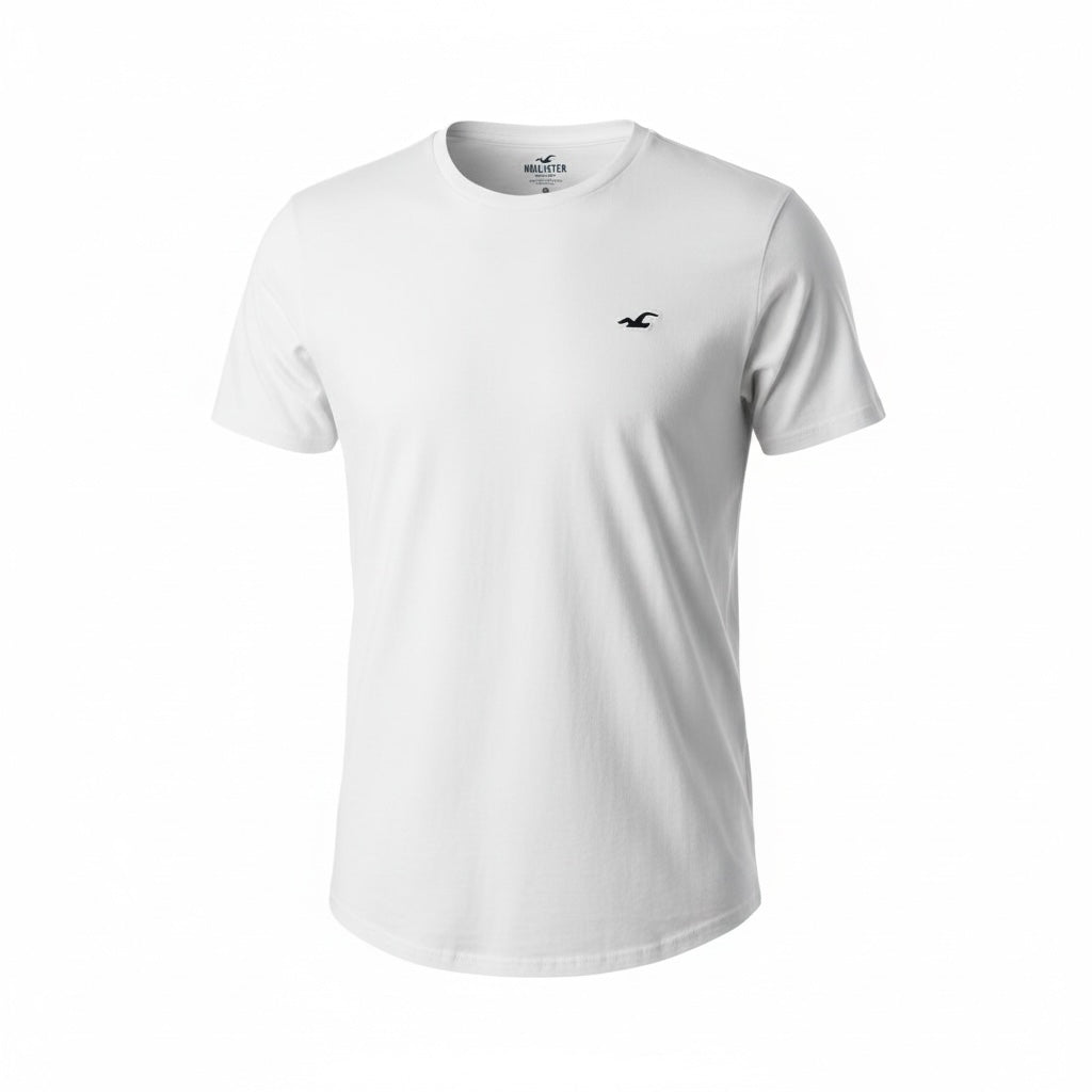 picknpack Hollister white crew neck short sleeve t-shirt with small embroidered chest logo on soft cotton blend fabric