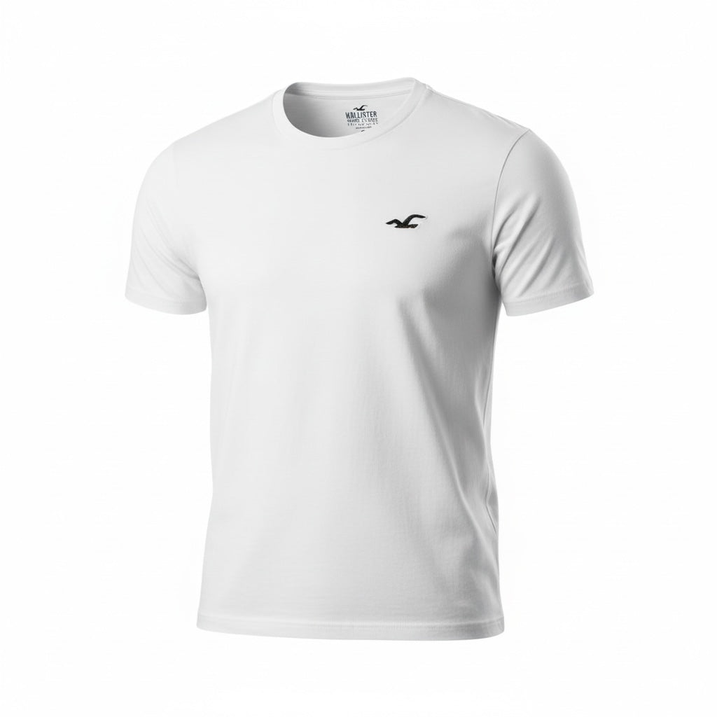 picknpack Hollister white crew neck short sleeve t-shirt with embroidered chest logo in soft cotton blend