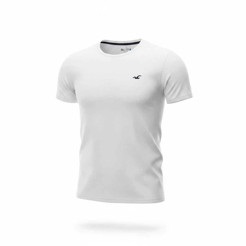picknpack Hollister white crew neck short sleeve t-shirt with small embroidered logo on the chest